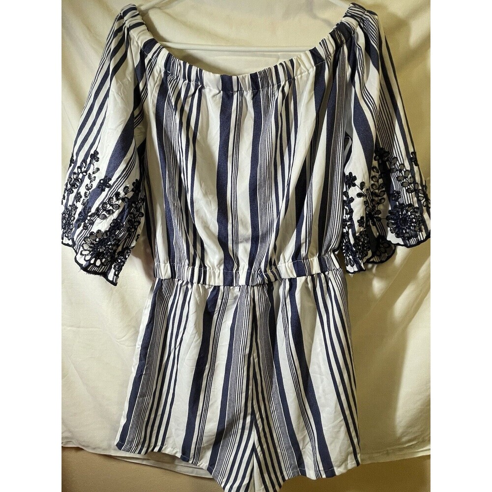 Style House Women’s Shirts Romper Large Blue And White - Picture 5 of 5